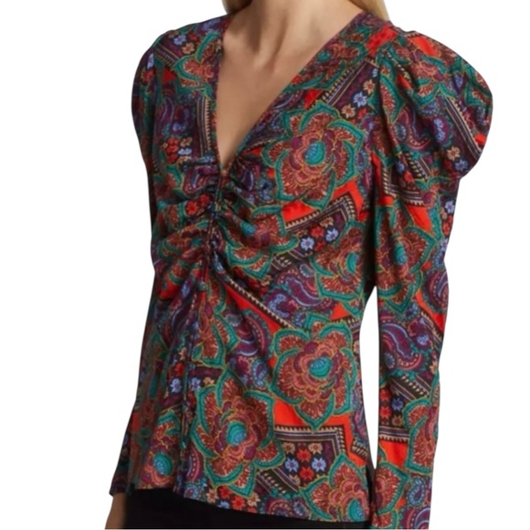 VERONICA BEARD Paisley Print w/ Puff Sleeve Plunge Neckline Blouse  Size 2 NWT - Picture 9 of 12